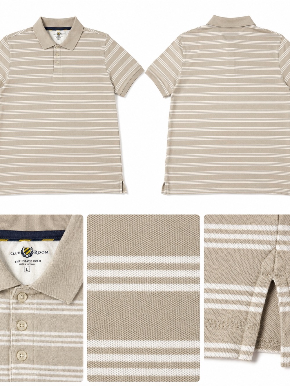 Club Room Beige & White Striped Polo Shirt